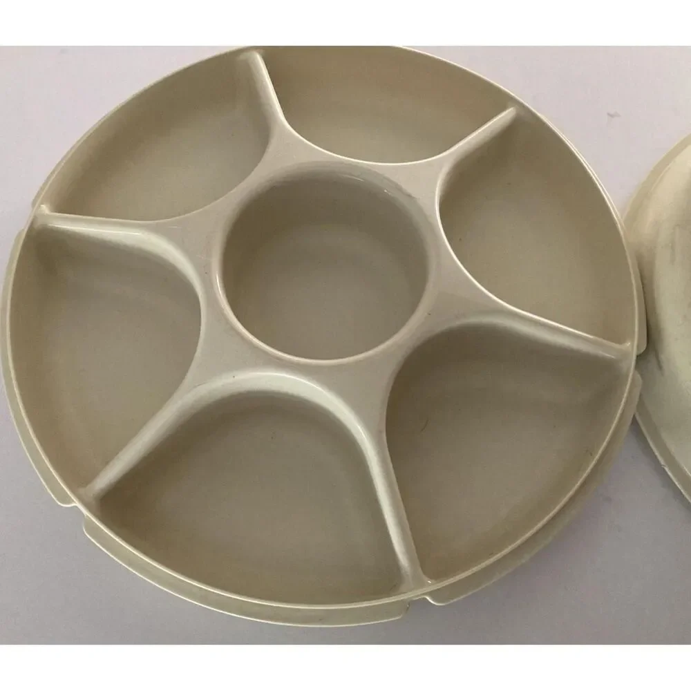 Vintage Tupperware Divided Party Tray is a large, round bowl with more than 5